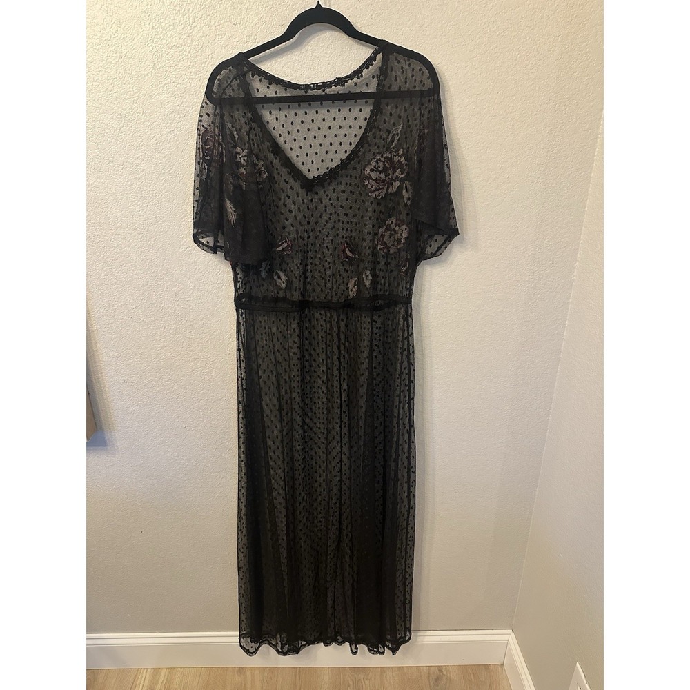 Sheer Embroidered Floral Black Lace Maxi Dress Swiss Dot Festival Rave Sz XL - Picture 5 of 5